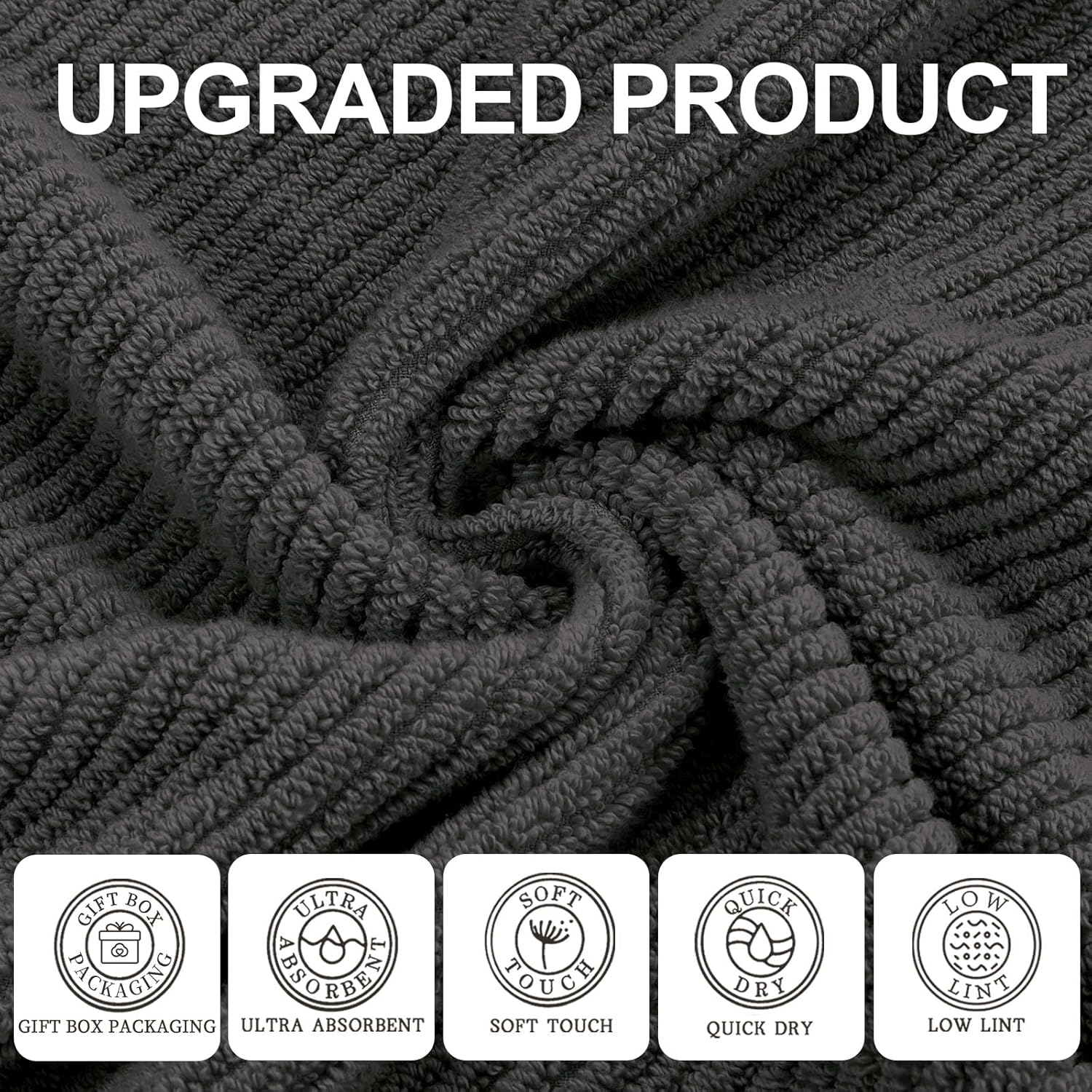 VOOVA & MOVAS Grey Bath Towels (4PC, Large 30"x56") - 100% Cotton | Quick Dry | Light Weight | Thick | Soft | Absorbent, Luxury Hotel Shower Towel, Bath Towel Gift Set, Dark Gray