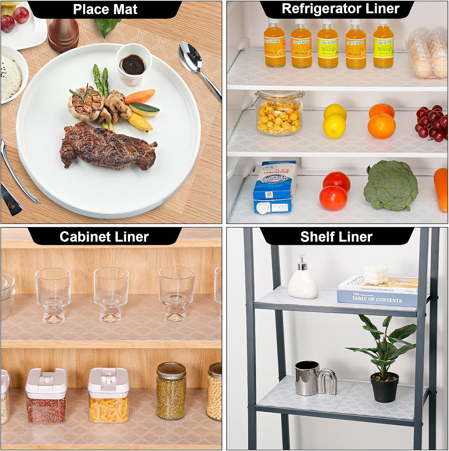 Cooyes Shelf Liner for Kitchen Cabinets Waterproof Kitchen Cupboard Liner Plastic Drawer Mats EVA Material Non Adhesive Fridge Mats for Shelves