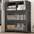 150GAL Extra Large Storage Bins with Lid, 600Qt Stackable Closet Organizers and Drawers, Collapsible Storage Bins with Wheels, Folding Storages Cabinet for Home Bedroom Office, 3Pack Black
