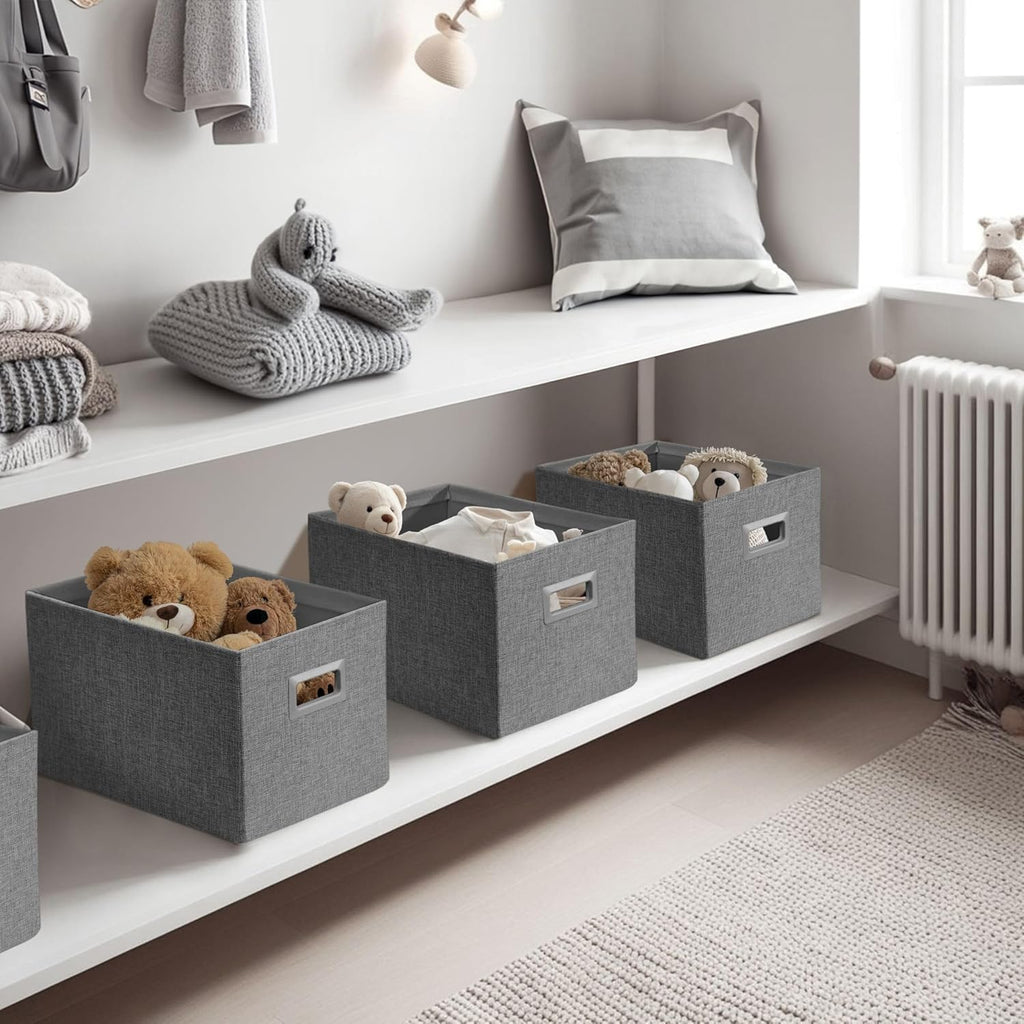 DECOMOMO Storage Bins for Shelves Robust Fabric Closet Bins for Shelves Toy Storage Clothes Books (Pack of 3 – Charcoal)