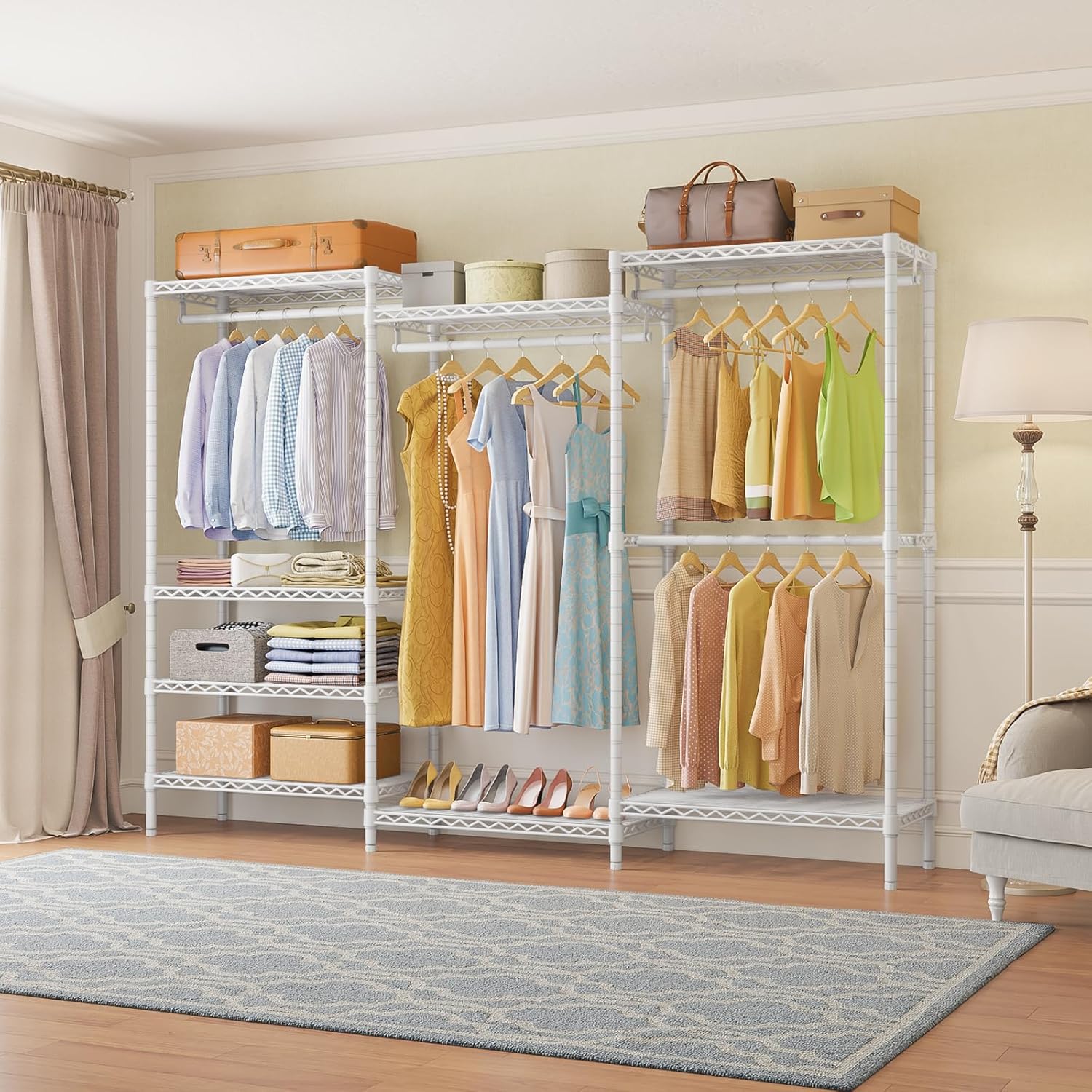 VIPEK V5 Plus Portable Closet Wardrobe Heavy Duty Clothes Rack, Large Free Standing Closet Rack for Hanging Clothes, 85.4" L x 15.7" W x 76.4" H, White