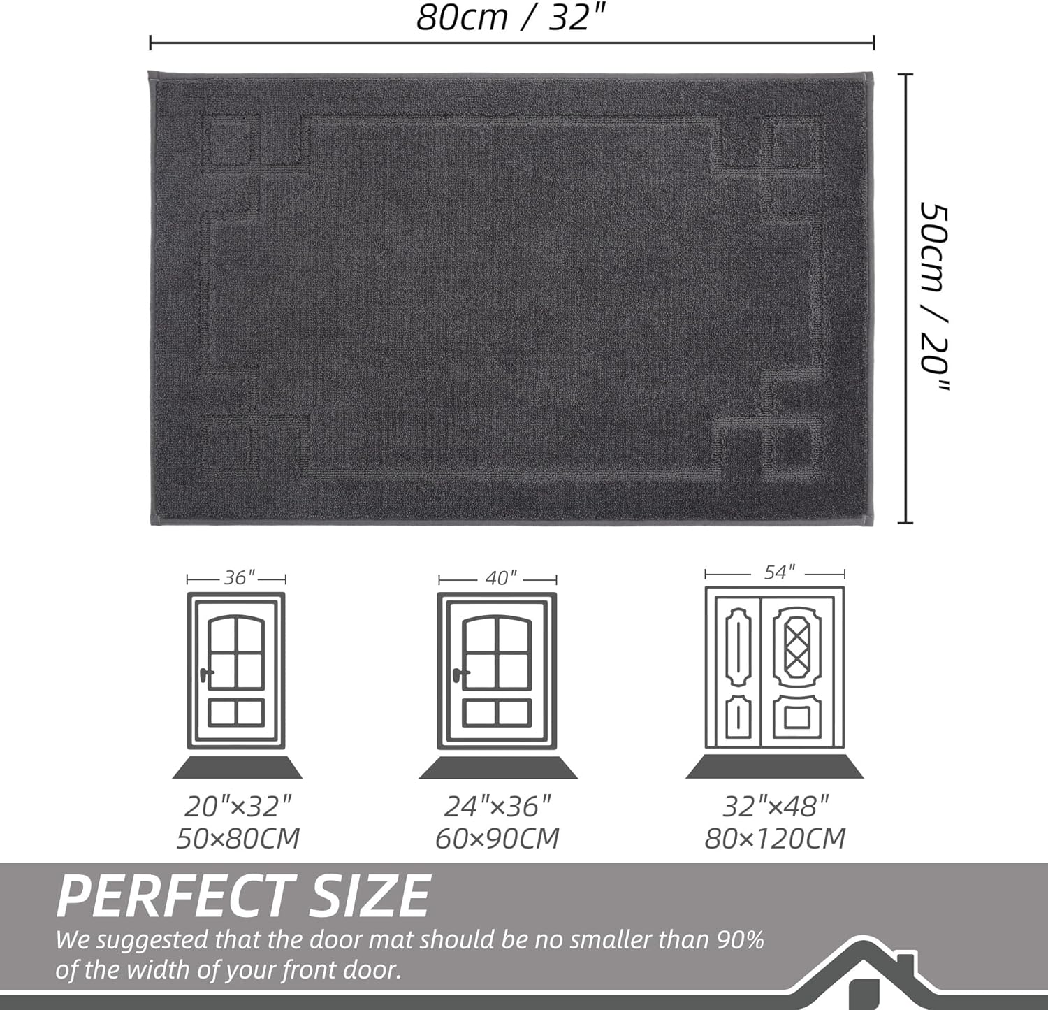 BEQHAUSE Door Mat 20" x 32", Non-Slip Door Mats Indoor Entryway Rugs Washable Low-Profile Absorbent and Stain Resist Floor Mats, Dog Door Mat for Front Back Door, Muddy Wet Shoes & Paws, Dark Grey