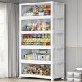 175Gal Plastic Stackable Storage Bins with Lid, 700QT Extra Large Closet Organizers Collapsible Cabinets Boxes With Drawers, Foldable Containers with 4x Wheels for Home Kitchen, V60 5Pack White