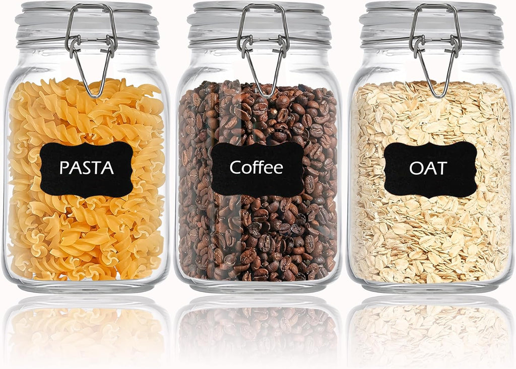 Clear Food Storage Jars 50oz Square, Airtight Glass Canister with Lids Set of 3, Kitchen & Pantry Organization Food Storage Container for Canning, Sugar, Flour, Candy, Cereal, Coffee