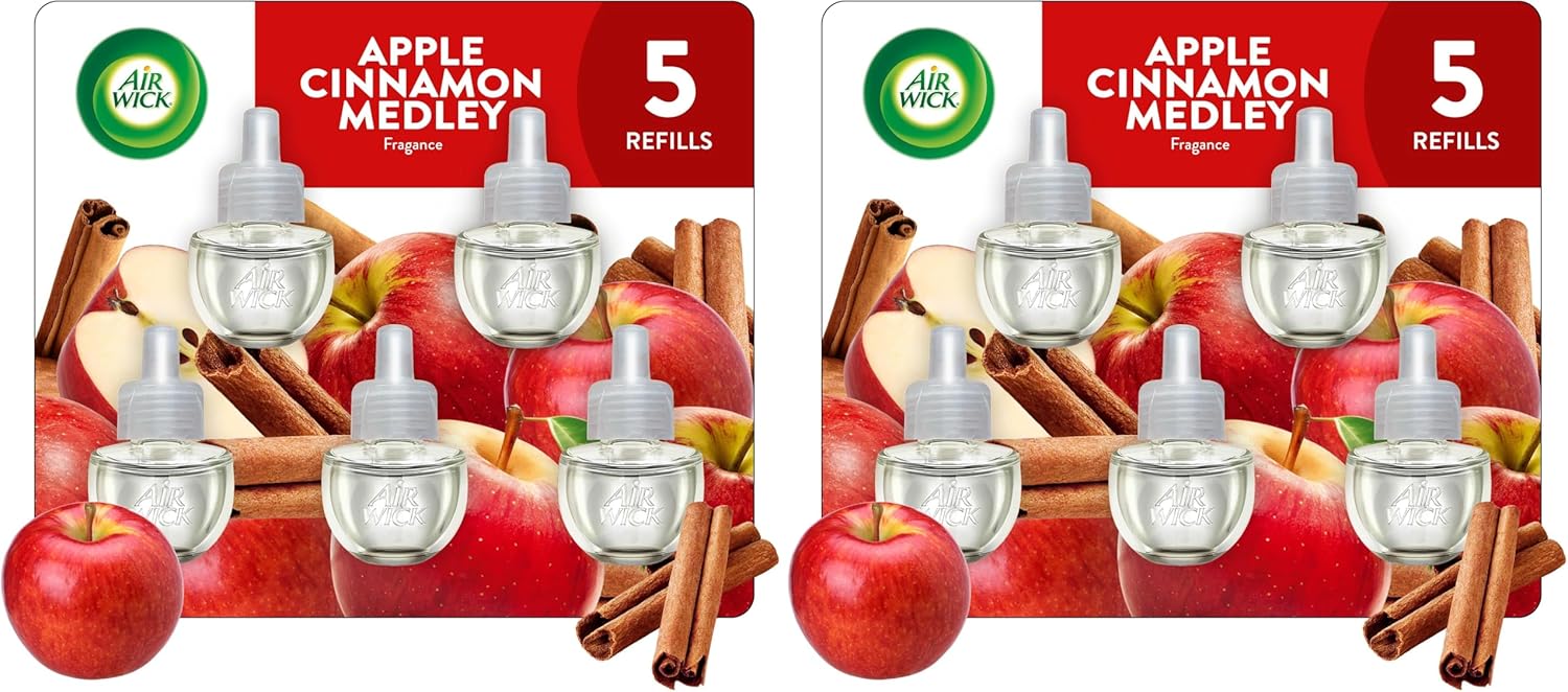 Air Wick Plug in Scented Oil Refill, Apple Cinnamon Medley, 5ct, Air Freshener, Essential Oils (Pack of 2)