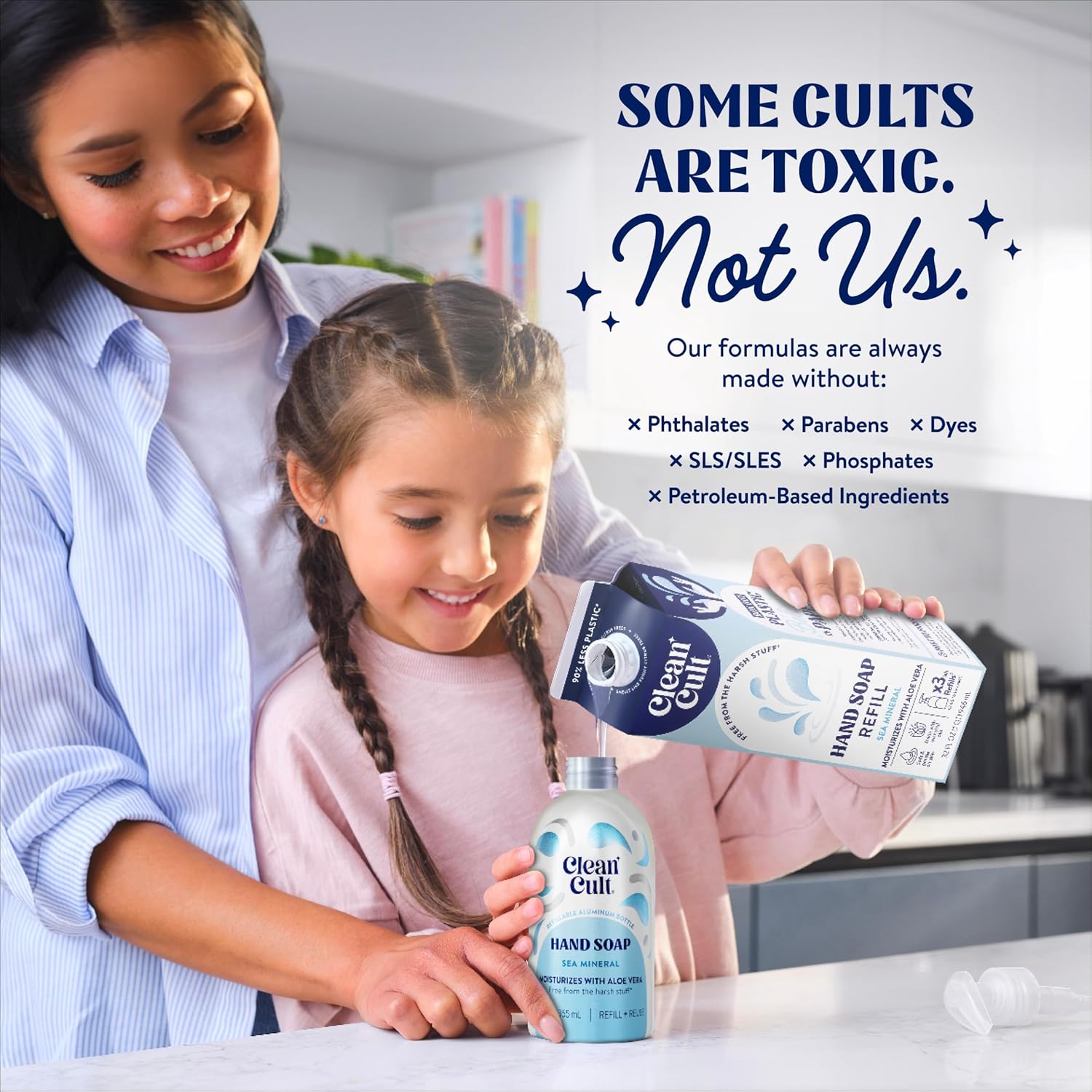 Cleancult - Liquid Hand Soap Refills - Sea Minerals - Gentle On Sensitive Skin - Made with Aloe Vera & Essential Oils - Eco Friendly - Paper-Based Packaging - 32 oz/3 Pack