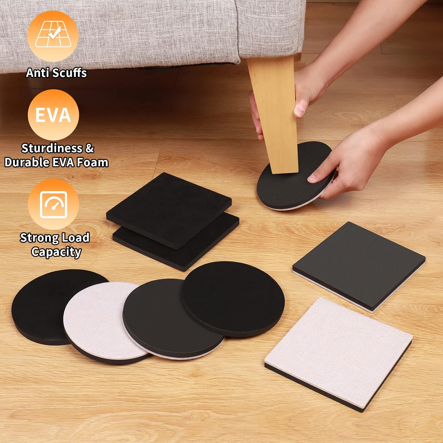 Ezprotekt 5" Round Felt Furniture Movers Sliders for Hardwood Floors, 8 Pcs Reusable Felt Furniture Moving Pads for Heavy Duty Bed Sofa Fridge Couch, Move Item Easily and Quickly (Beige)