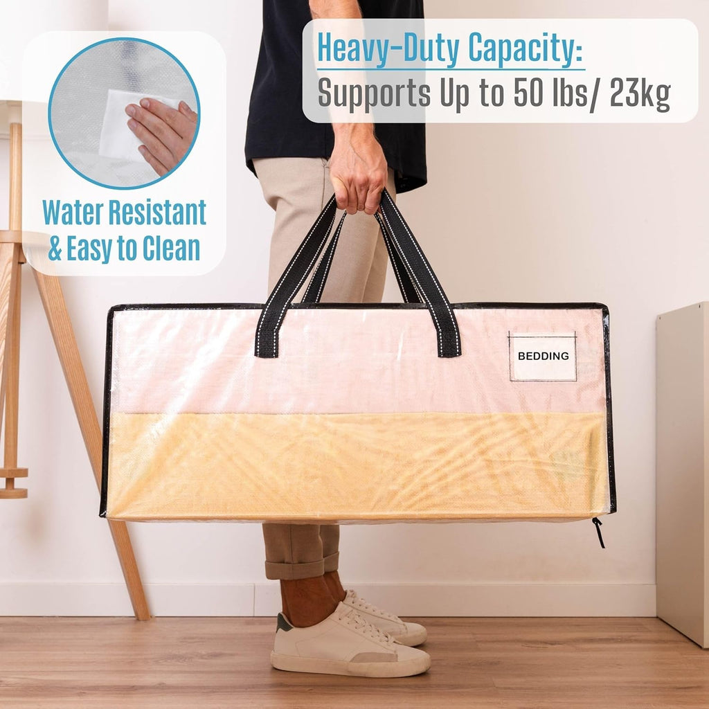 VENO 4 Pack Moving Bags Extra Large Storage Bags for College Move-In, Heavy-Duty Storage Totes, Packing Boxes, and Wardrobe Moving Supplies - Durable Laundry Bags for Clothes (Clear, 4 Pack)