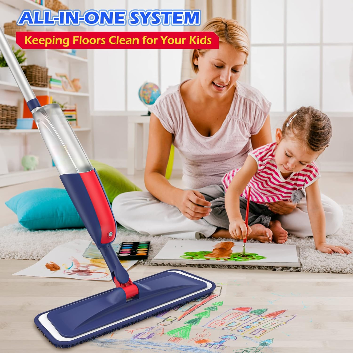Wet Dust Mops for Hardwood Floor Cleaning - MEXERRIS Spray Mops with 4X Reusable Washable Pads 2X Bottles Microfiber Wood Floor Mop Home Commercial Use for Hardwood Wood Laminate Ceramic Tiles