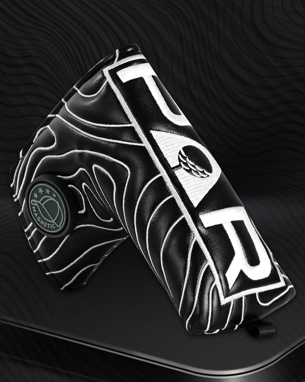 Big Teeth Golf Club Covers Full Set Driver Headcover Fairway Wood Hybrid Golf Club Iron Head Covers, Topographic Edition Putter Cover Leather Golf Head Covers Pure Black, Gifts for Men