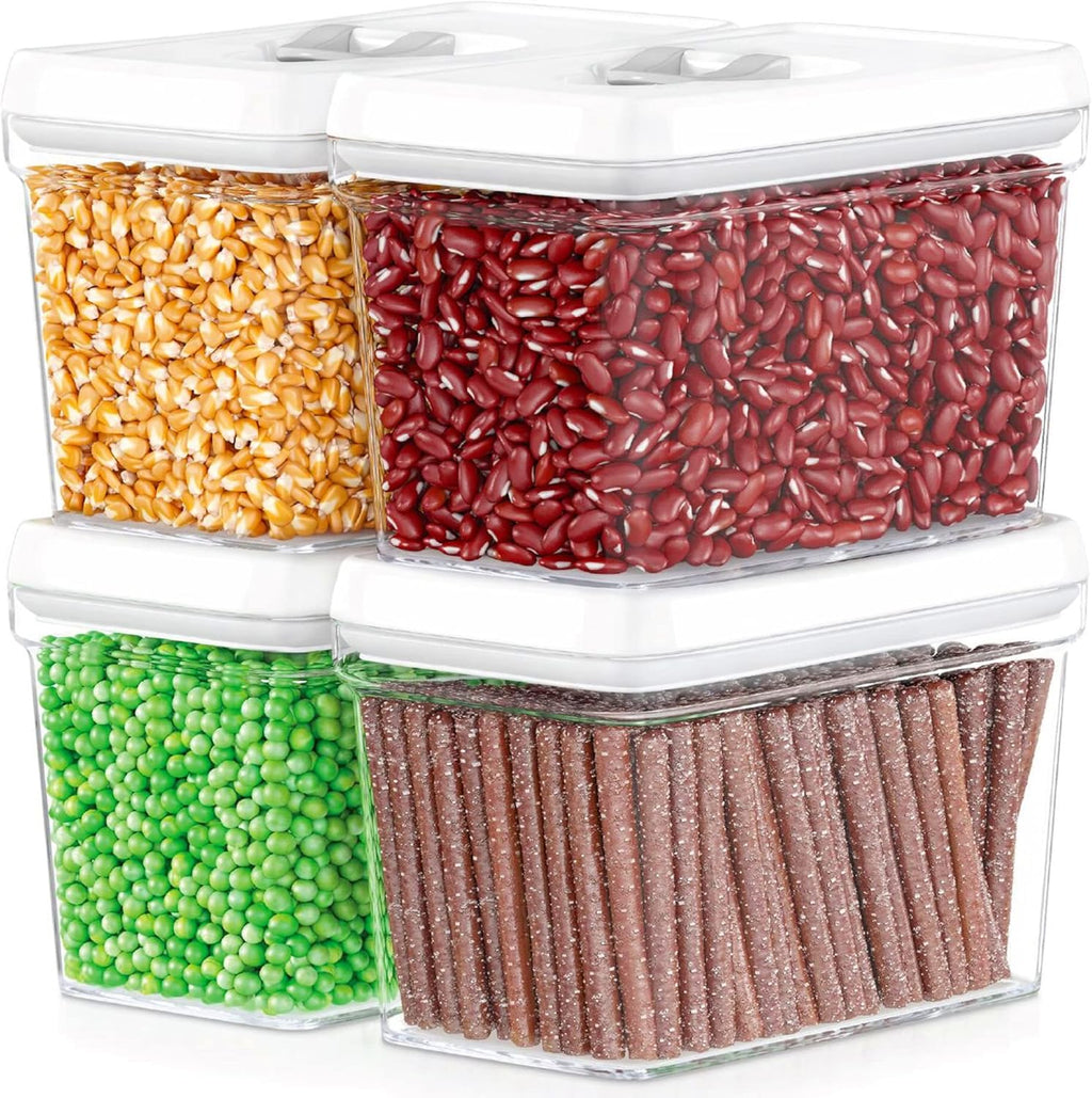 DWËLLZA KITCHEN Airtight Food Storage Containers - Pantry Snacks Kitchen Container, Baking Supplies, 4LB Sugar & Flour Canister - 4 Pc Set All Same Size - Clear Plastic BPA-Free - Keeps Fresh & Dry