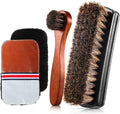 4 Pcs Horsehair Shine Shoes Brush Kit Polish Dauber Applicators Cleaning Leather Shoes Boots Care Brushes Suede Cleaner Brush with Microfiber Shoe Gloves(4 Pcs Style D)