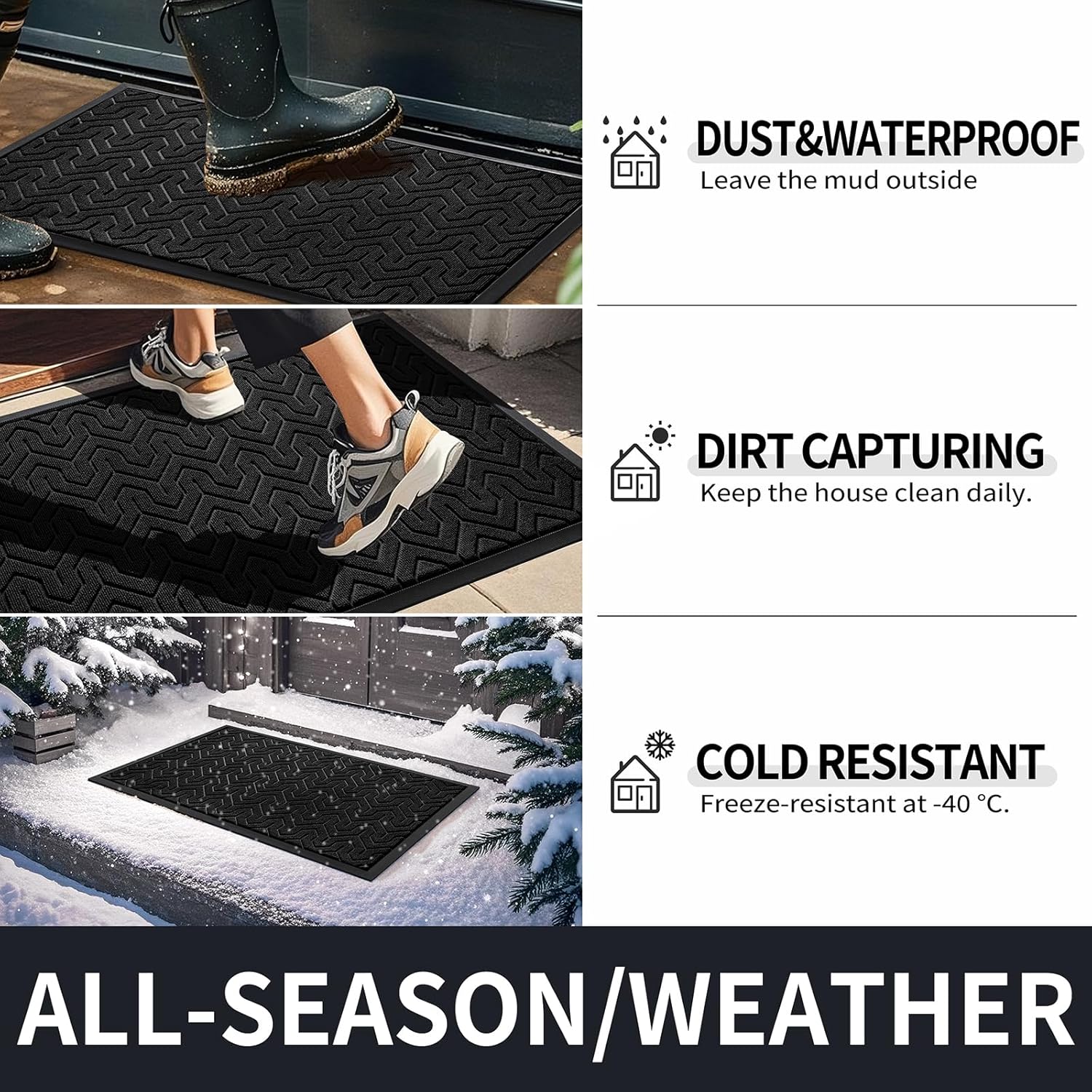 Yimobra Large Door Mat Outside Entrance 47x32, Waterproof Heavy Duty Outdoor Mats for Front Door, Non Slip Rubber Entry Mat for Garage Patio, Easy Clean, Black