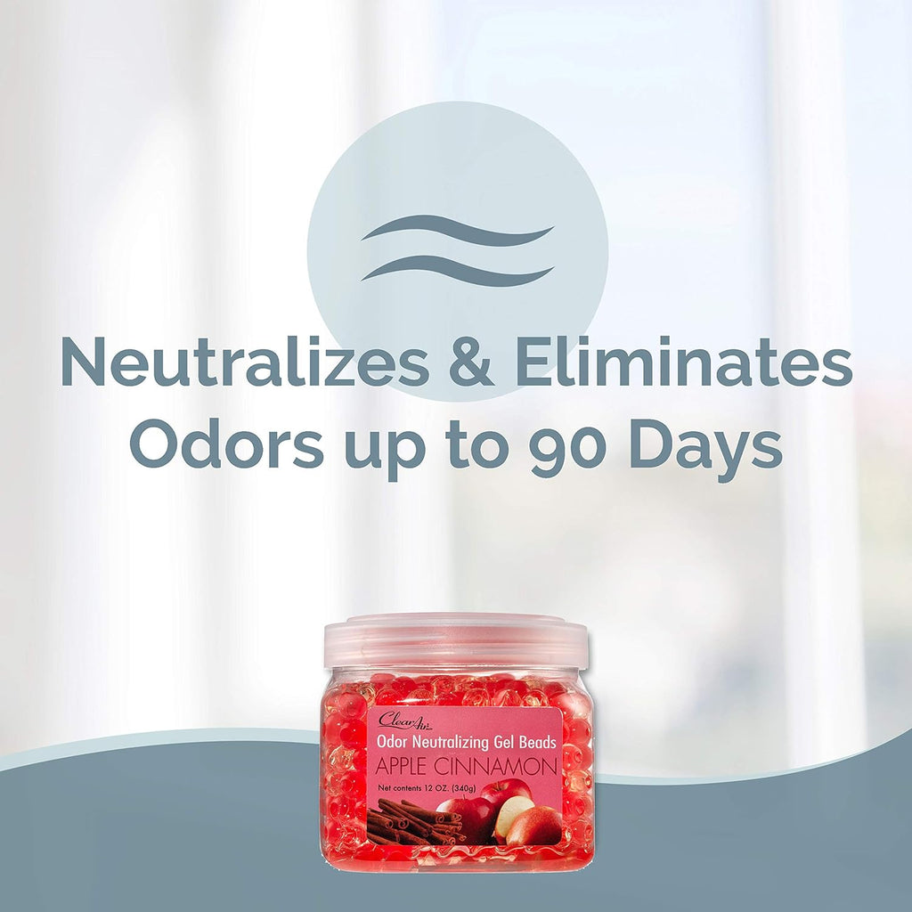 Clear Air Odor Eliminator Gel Beads - 12 oz, Pack of 2 - Air Freshener Made with Essential Oils - Eliminates Odors in Bathrooms, Cars, Boats, RVs & Pet Areas - Apple Cinnamon Scent