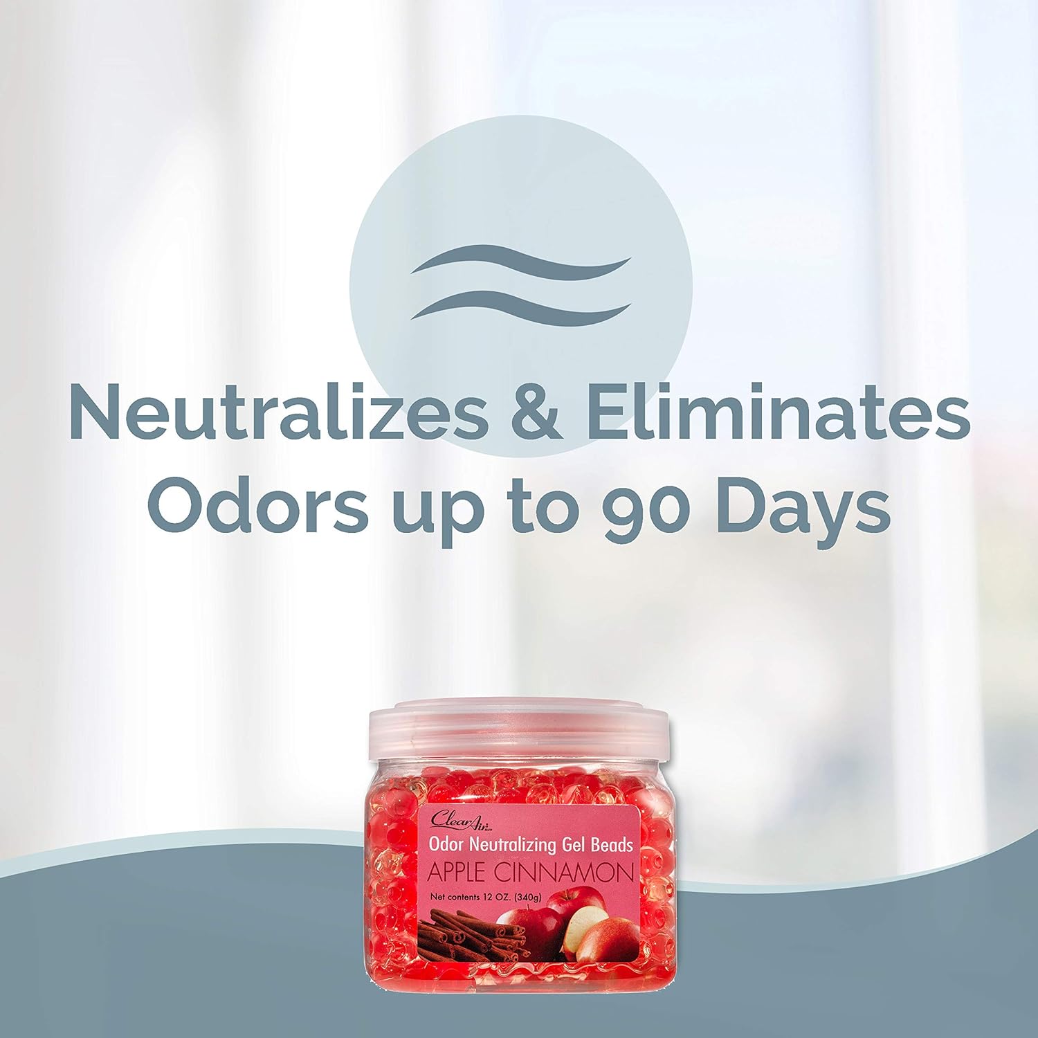 Clear Air Odor Eliminator Gel Beads - 12 oz, Pack of 2 - Air Freshener Made with Essential Oils - Eliminates Odors in Bathrooms, Cars, Boats, RVs & Pet Areas - Apple Cinnamon Scent