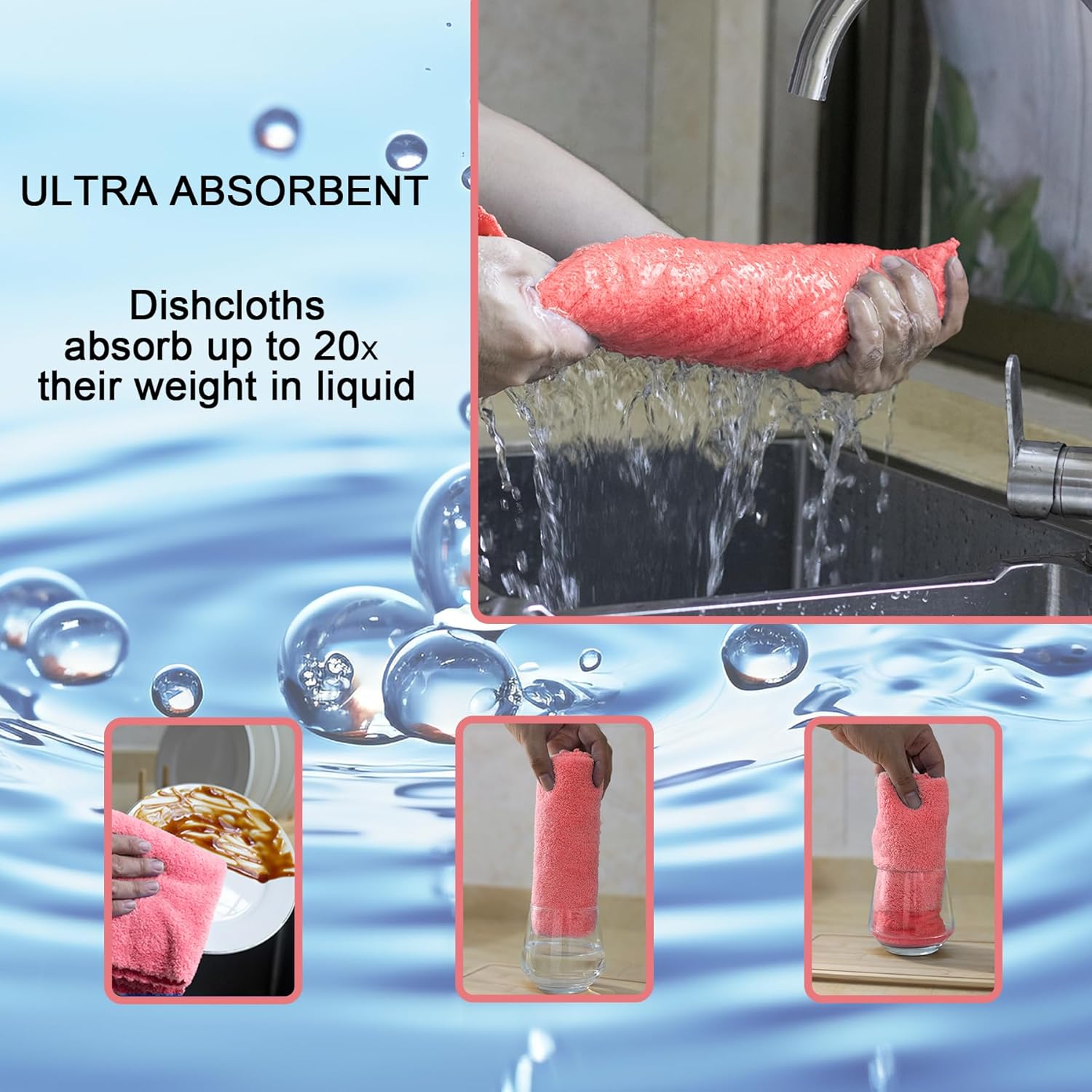 kimteny Kitchen Cloth Dish Towels, 13x28 Inches Premium Dishcloths, Super Absorbent Coral Velvet Microfiber Cleaning Cloths, Fast Drying Rags for Washing Dishes (13x28-12 Pack, Pink)