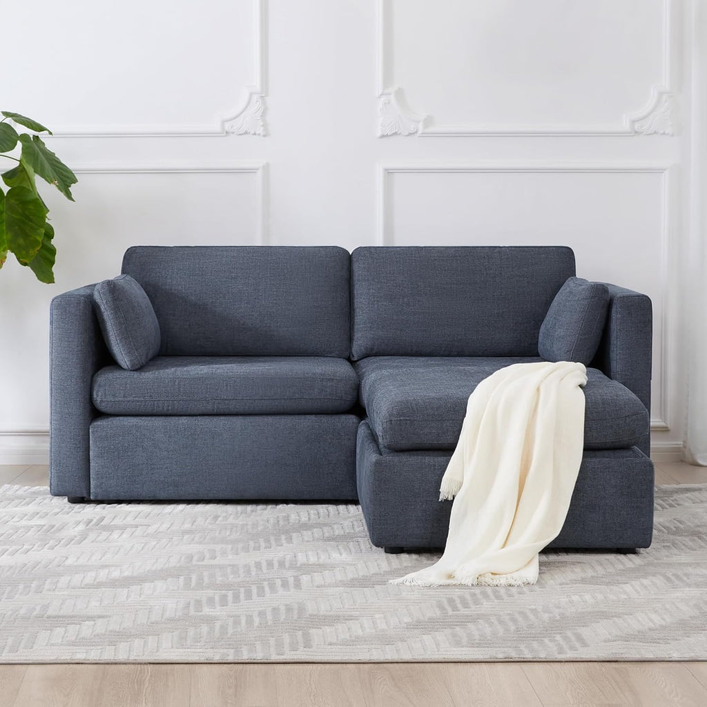 CHITA Modular Sectional Sofa, FSC Certified L Shaped Couch with Reversible Chaise, Modular Sectional Couch for Samll Space,78 Inch Width, 3 Seat Modular Sofa with Storage Ottoman, Blue