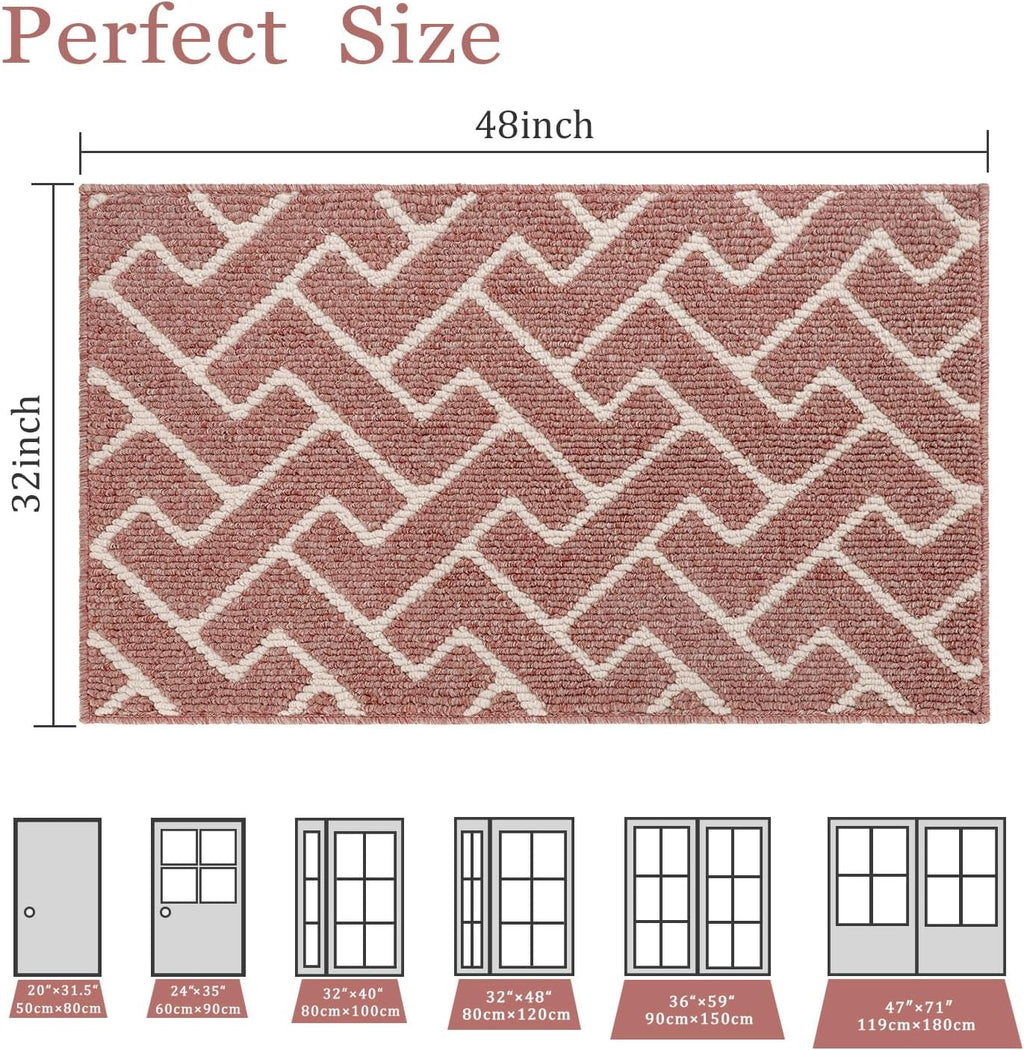 hicorfe Indoor Doormat,Front Back Door Mat Rubber Backing Non Slip Door Mats 32"x48" Absorbent Resist Dirt Entrance Doormat Inside Floor Mats for Entryway Washable Low-Profile(Light Pink)