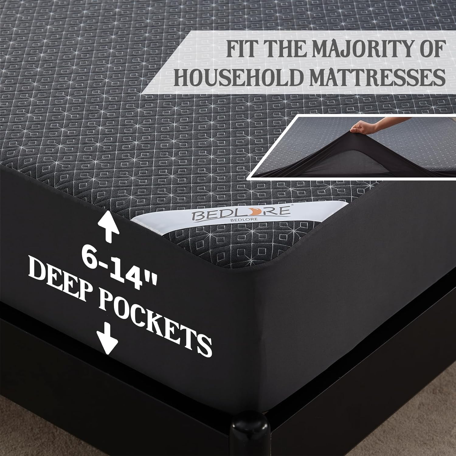 BEDLORE Twin Mattress Protector, Waterproof Noiseless Mattress Cover with Stretchable Pockets for 6-15 inches Mattress, Soft Breathable Mattress Pad Machine Washable (Dark Gray)