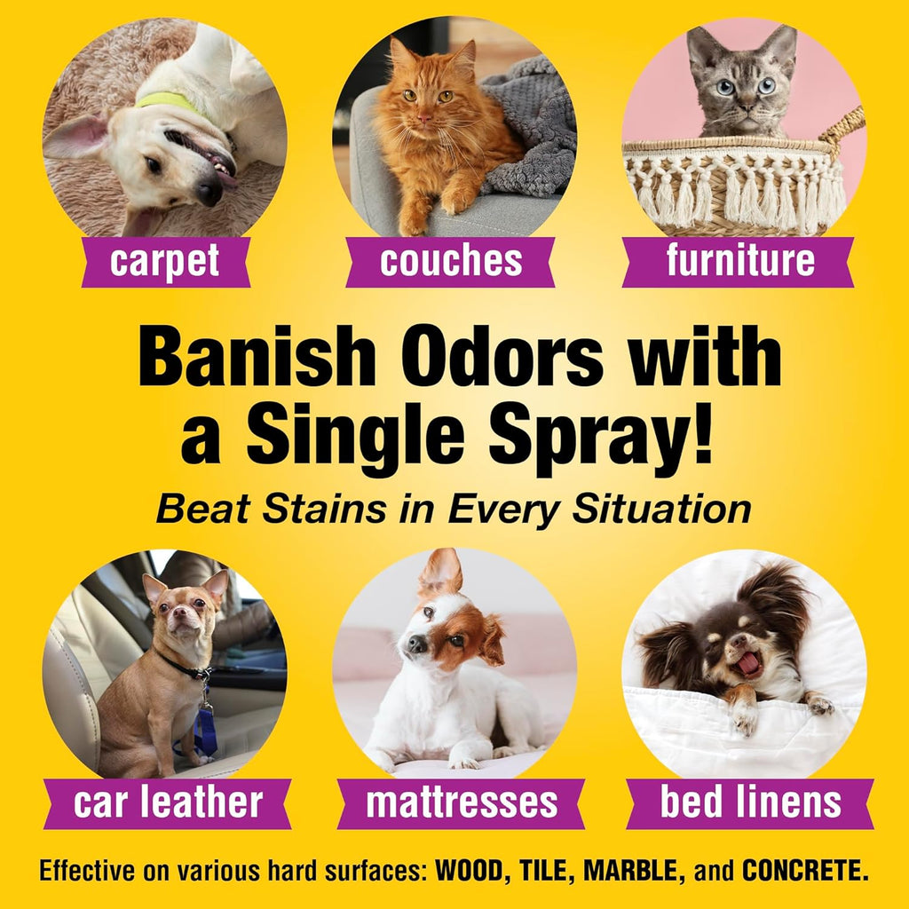 Pet Carpet Cleaner & Urine Odor Eliminator for Strong Odor - 128oz Enzyme Cleaning Spray for Cat & Dog Pee - Spot Cleaner for Carpet Upholstery, Marble, Tile, Wood - Carpet Deodorizer