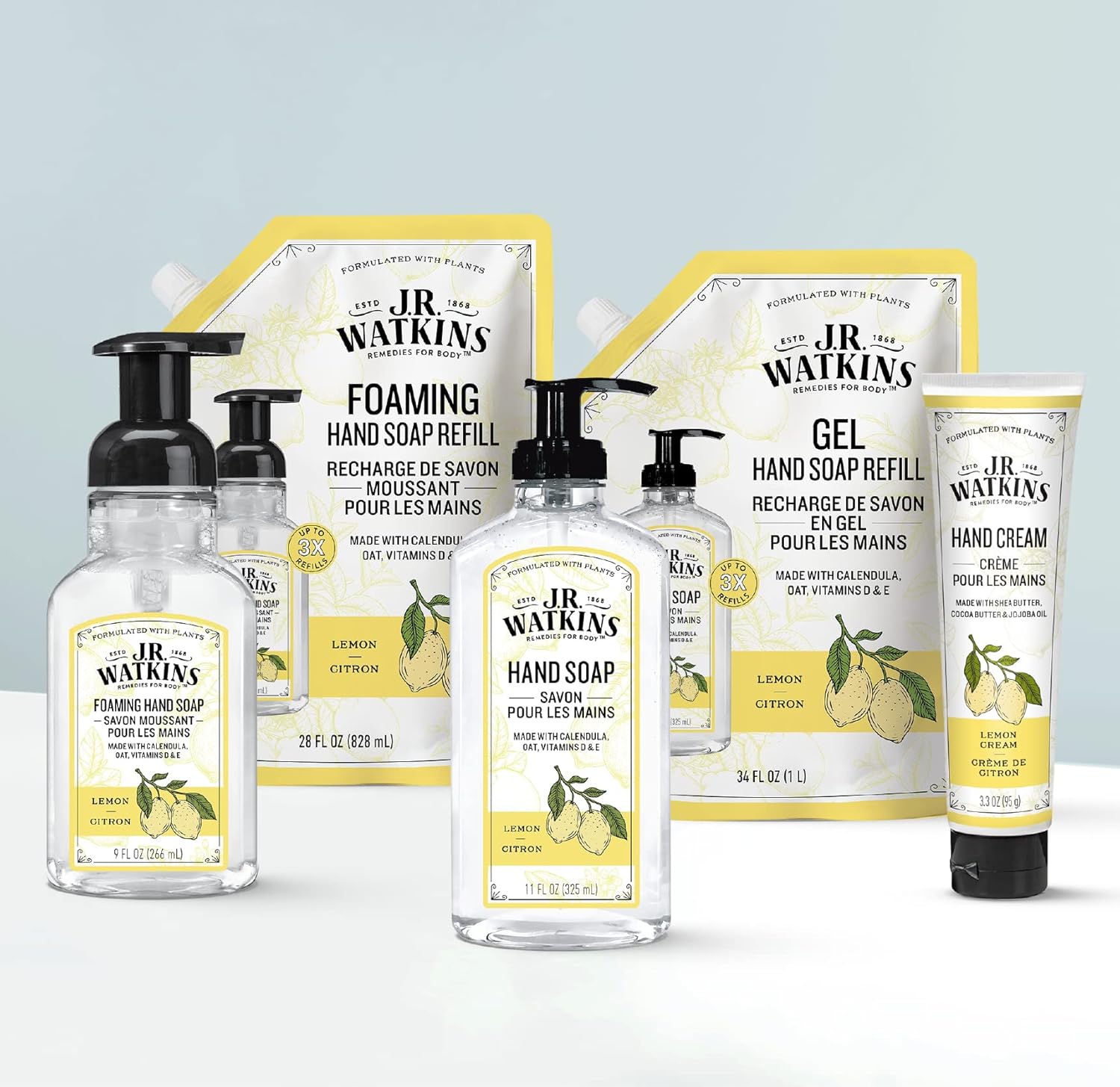 J.R. Watkins Gel Hand Soap Refill Pouch, Scented Liquid Hand Wash for Bathroom or Kitchen, USA Made and Cruelty Free, 34 fl oz, Lemon, 6 Pack