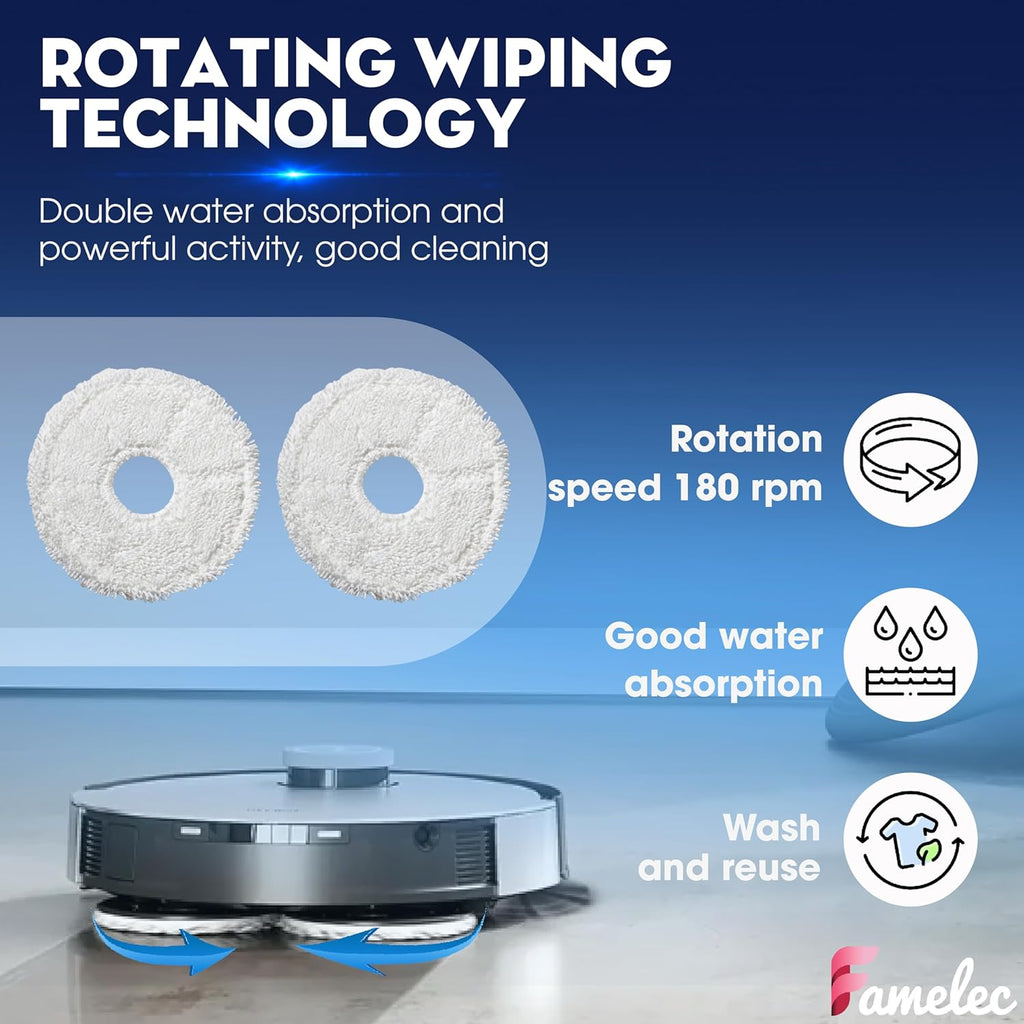 FAMEKLEC Upgrade Replacement Accessories Kit Compatible with ECOVACS DEEBOT X1 Omni, X1 Turbo Robot Vacuum Attachments, Include 1 Main Brush, 6 Side Brushs, 4 Filters, 4 Mop Cloths, 4 Dust Bags