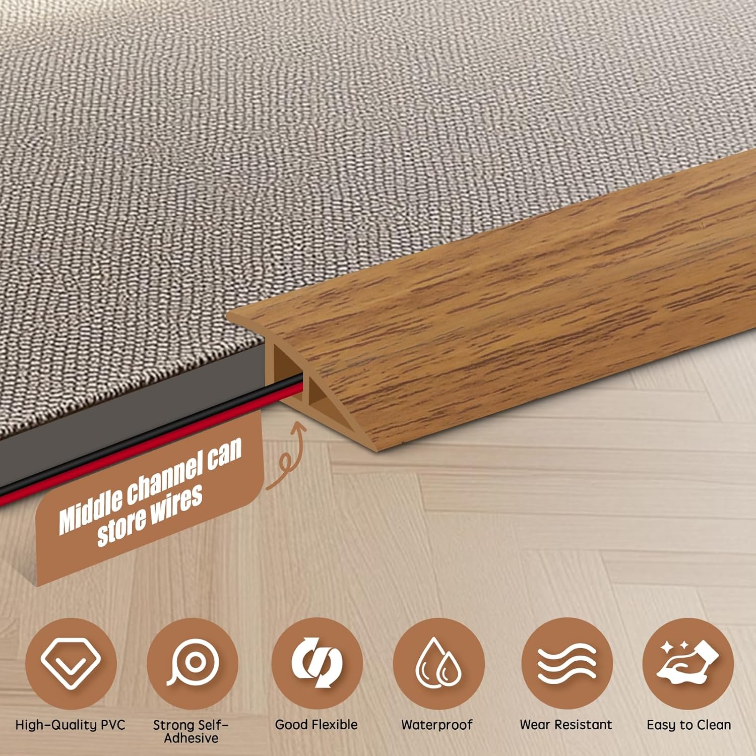 Floor Transition Strip Door Threshold 39" Floor Transition Reducer Trim on The Edges Threshold Strip Self Adhesive Suitable for Doorways, Tiles, Carpet