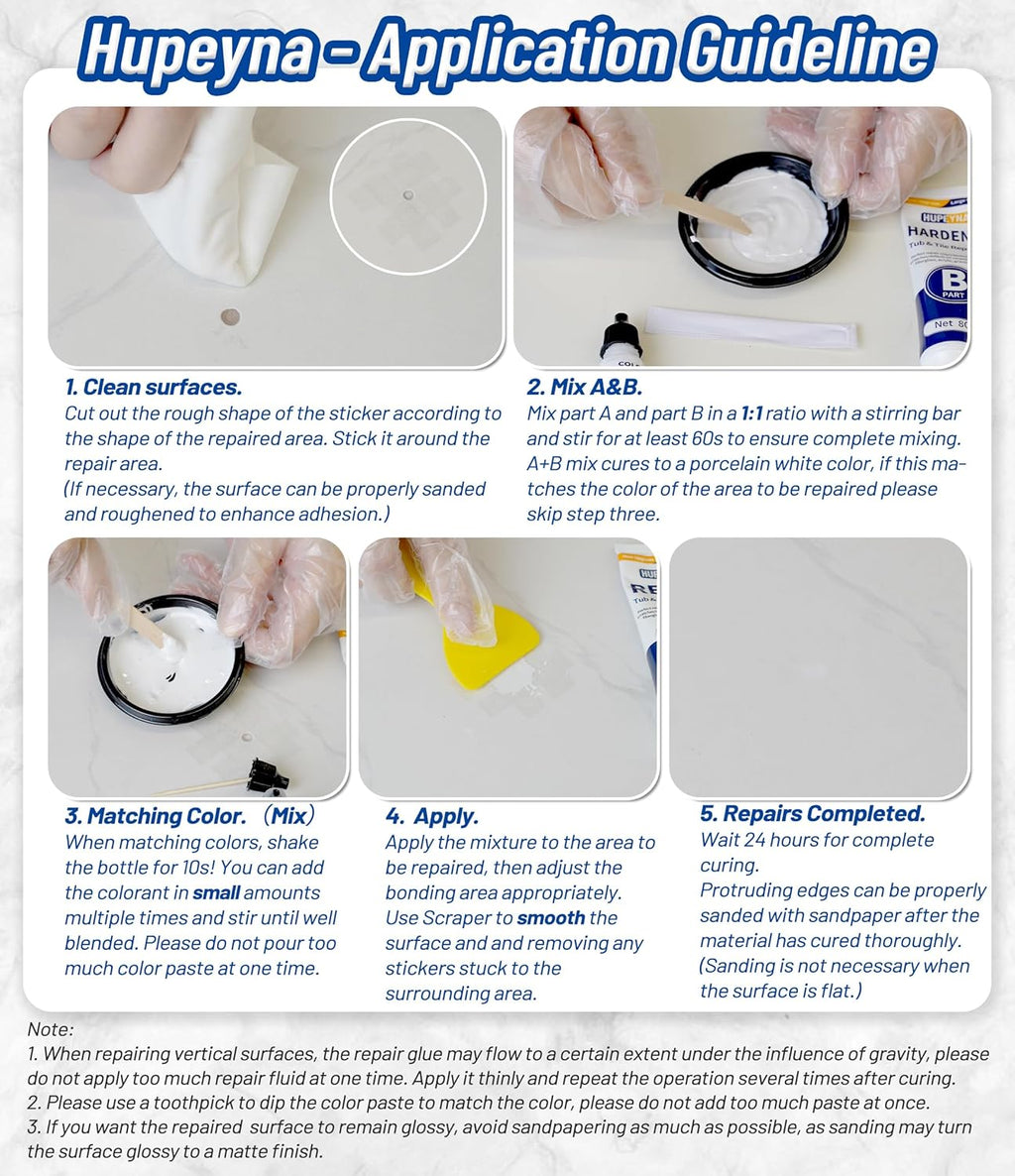 Fiberglass Repair Kit, Bathtub Repair Kit for Tile, Acrylic, Ceramic, Enamel, Kitchen Bathroom Fix Chips Cracks Scratches Rust Holes on Porcelain Sink, Tub, Toilet, Shower Tray, Granite, Marble, Deck