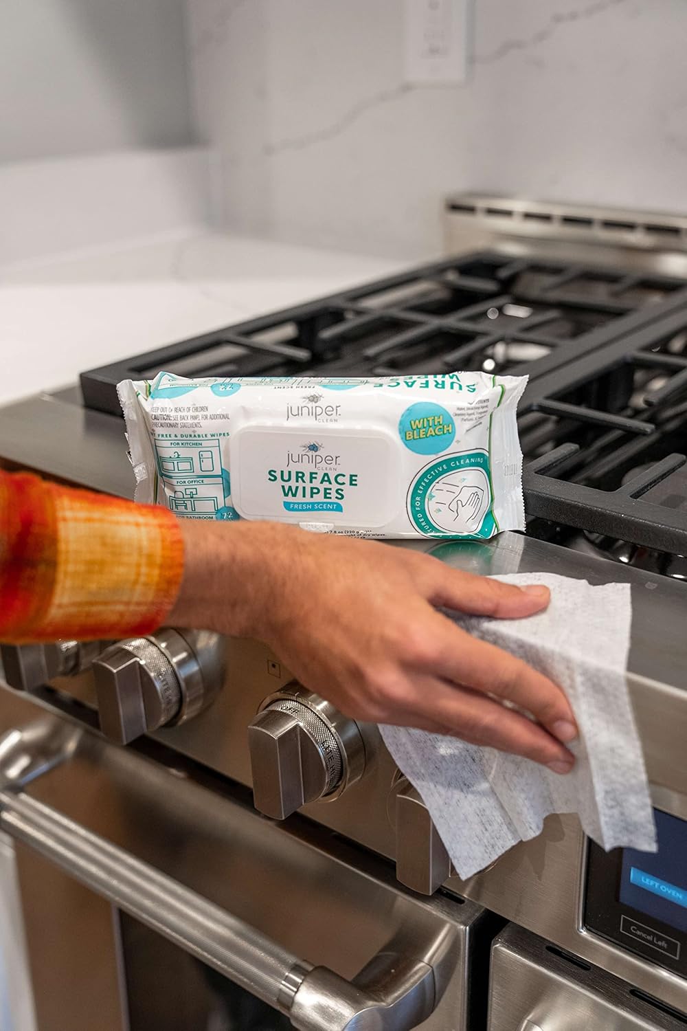 24 Pack Surface Cleaning Wipes with Bleach, All-Purpose Cleaner for Bathroom, Kitchen, Office, 1728 Count Soft Flow, Fresh Scent, Lint Free & Durable