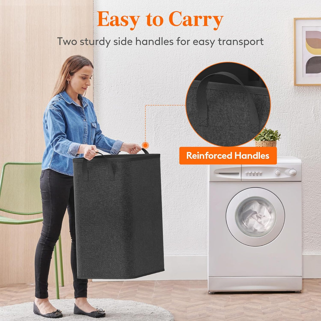 Lifewit 80L Large Tall Laundry Hamper, Collapsible Laundry Basket with Handles, Foldable Clothes Hampers for Laundry, Portable Dirty Clothes Hamper for Dorm College Bedroom Bathroom, Black