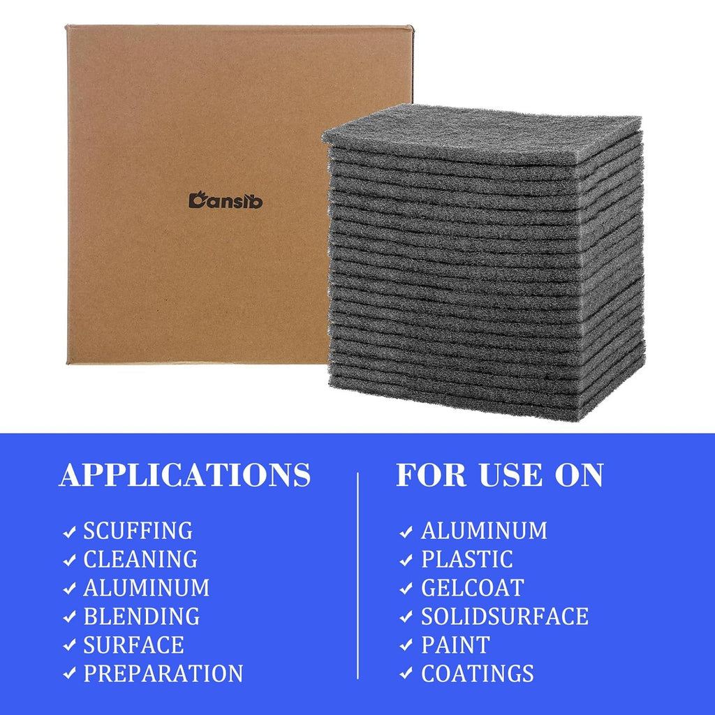 50 Pcs 7447 Fine General Purpose Scuff Pads 6 X 9 Inch Abrasive Hand Sanding Non-Woven Aluminum Oxide Abrasive Pads Set for Surface Preparation Scuffing Scouring Blending Cleaning (Gray)
