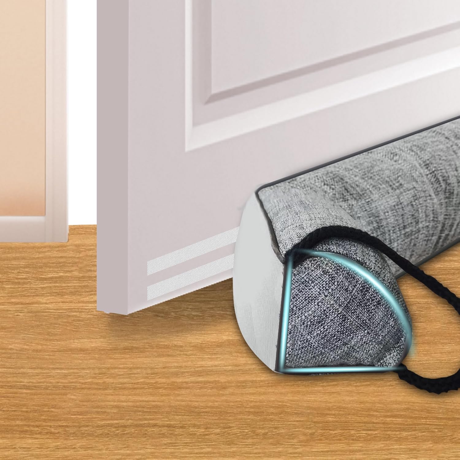 QUOLIX Triangle Under-Door Draft Stopper, 38 Inch Noise Blocker, Weighted Weather Stripping, Gray Cotton & Polyester, Multi-Function Noise & Light Blocker,Gray