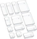SMARTAKE 13-Piece Drawer Organizers with Non-Slip Silicone Pads, 5-Size Desk Bathroom Drawer Organizer Trays Storage Tray for Makeup, Jewelries, Utensils in Bedroom Dresser, Office and Kitchen, Clear