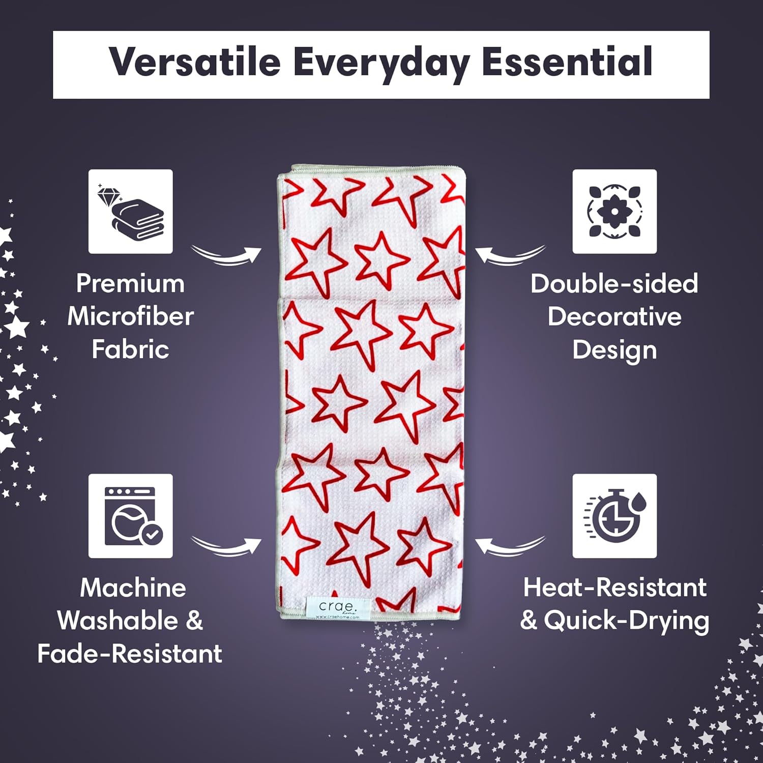 2 Double Sided Microfiber Hand Towels, 17x27 Inches Waffle Design Kitchen Towels Set, Durable & Soft Fast Drying Hand Wash Cloth, Everyday Dishcloth Use at Home (Stars & Stripes - Red, Blue, Cream)