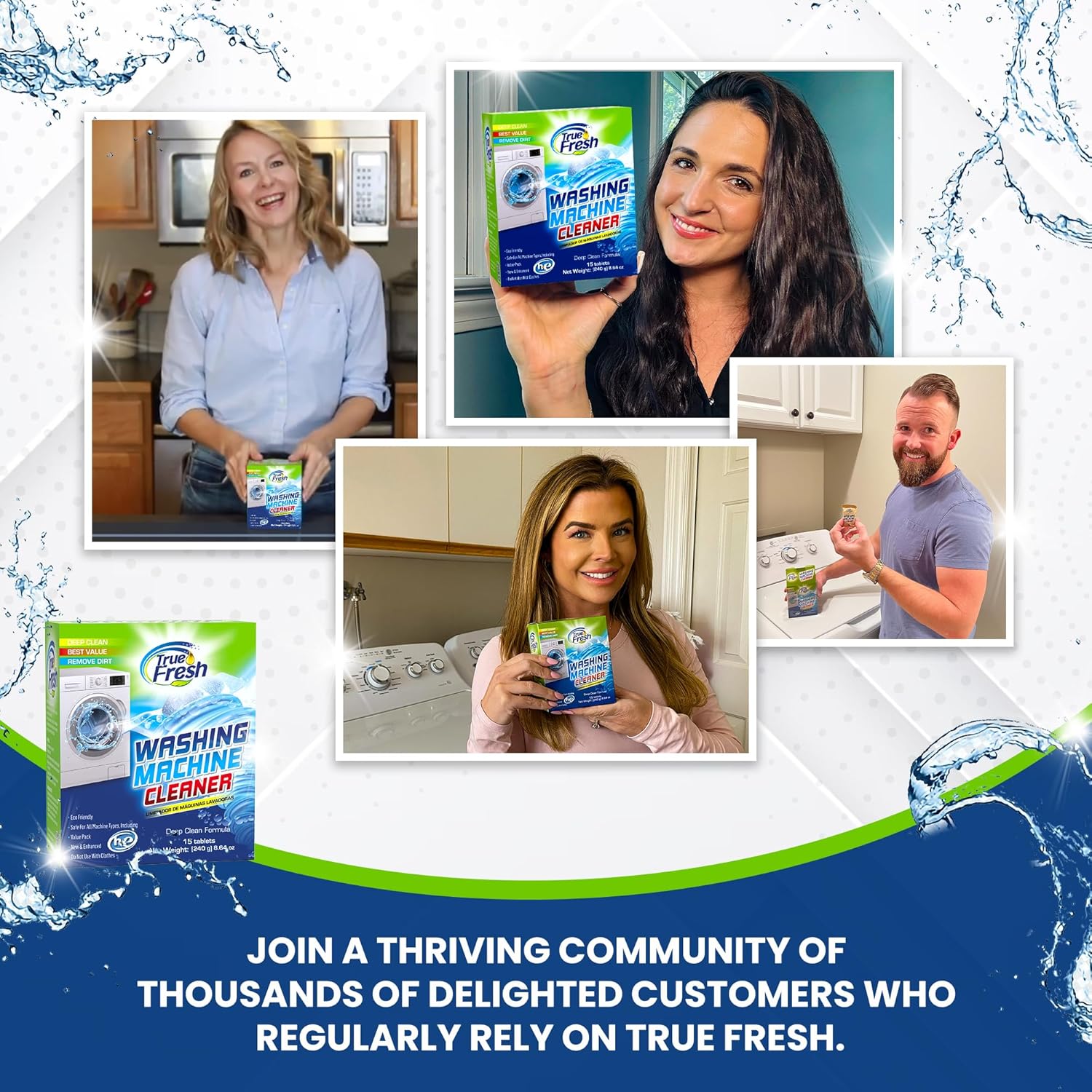 True Fresh Washing Machine Cleaner Tablets, 15 Solid Deep Cleaning Tablet, Finally Clean All Washers Machines Including HE Front Loader Top Load