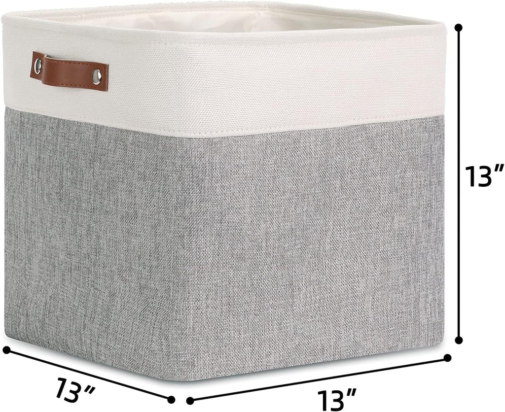 DULLEMELO Cube Basket for Storage, Collapsible Fabric Cube for Organizing, Storage Cube for Closet, Laundry, Nursery, Shelves, Decorative Basket for Gifts Empty (White&Gray)