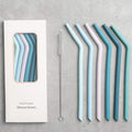 Nightingale Reusable Silicone Straws - Bendy Drinking Straw with Cleaning Brush - Collapsible and Bendable Travel Straw for Kids - Dishwasher Safe, Food-Safe - Set of 6 (Marine Multi)