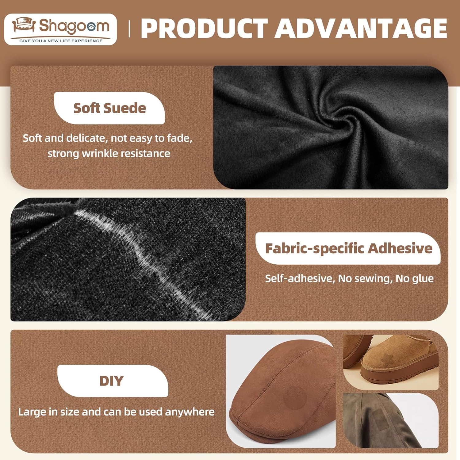 Suede Repair Patch, 17X158 Inch Fabric Large Repair Tape, Self-Adhesive Patches for Furniture, Sofa, Car Interior, Shoes, Hand Bag, Clothing (Black, 17X158 Inch)