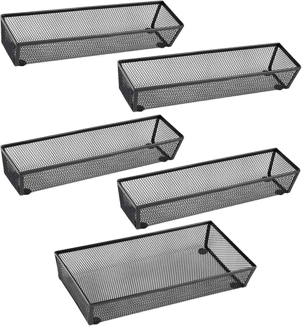 BYCY Silverware Drawer Organizer, Mesh Utensil Organizer for Kitchen Storage, Black Steel Metal Mesh Tray for Flatware Fork Spoon Knife… (12 * 3-5P-Black)