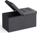 SONGMICS MAZIE Collection - 30 Inches Storage Ottoman Bench with Flipping Lid, Storage Chest Footstool, Load 660 lb, for Entryway, Living Room, Bedroom, Synthetic Leather, Dark Gray ULSF045G01