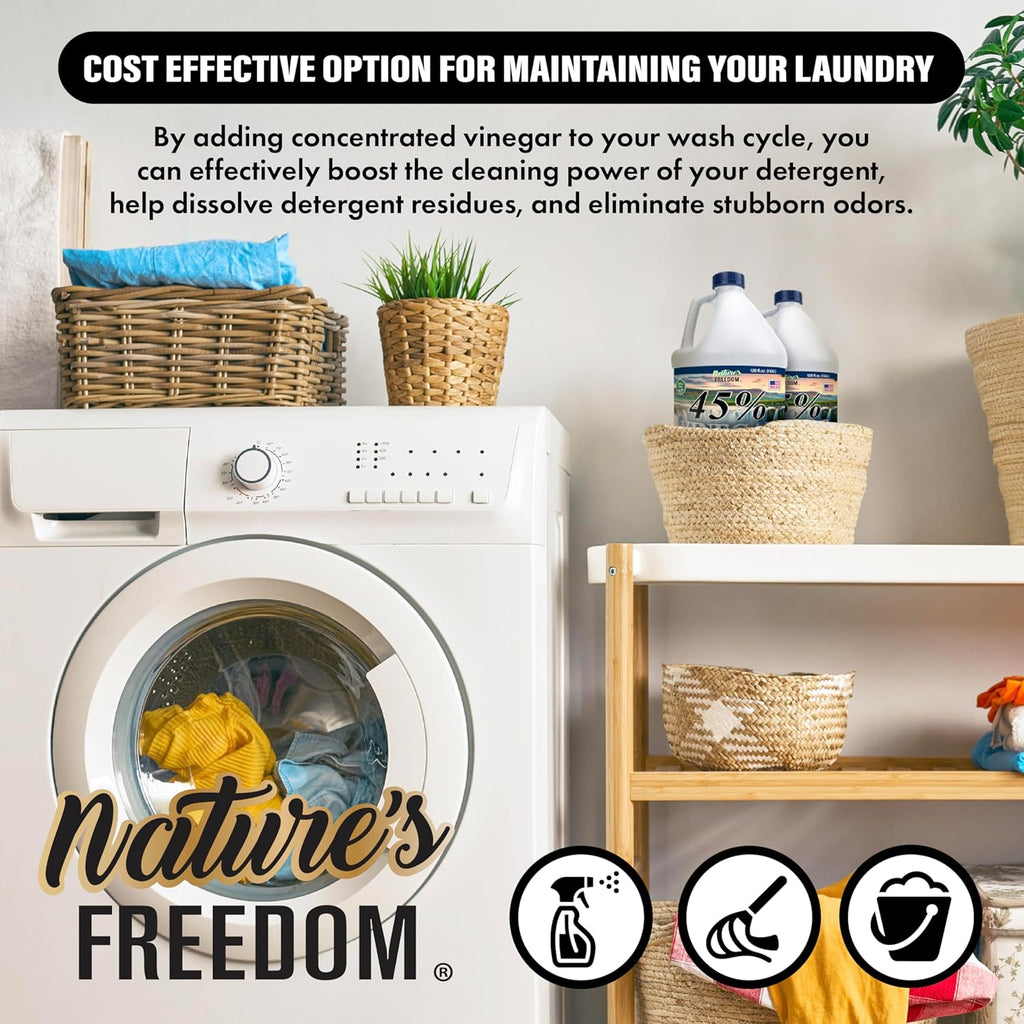 Nature's Freedom 45% Concentrated Vinegar, 1 Gallon - Dilutes to 9 Gallons - 9x Strength Multi-Purpose Solution