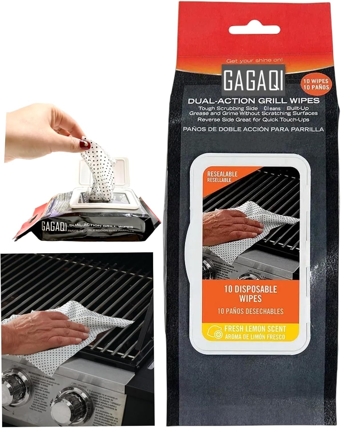 BBQ Dual Action Grill Tough Wipes,Grate and BBQ Disposable Wipes,Cleans and Absorbs Grease and Grime,Oil,Fat, and Dirt on Your Grill,Tools,Patio,Food-Safe,10 PCS Pack Giant Strength Wipes