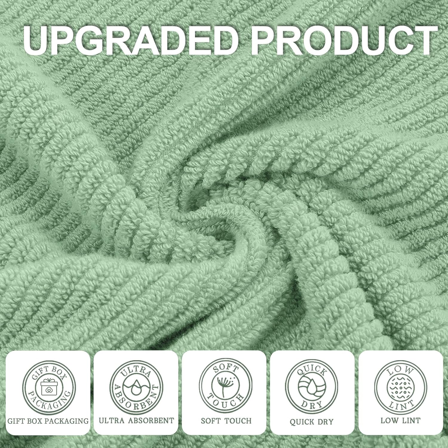 VOOVA & MOVAS Hand Towels for Bathroom Set of 4, Large 18" x 28", 100% Cotton | Lightweight | Thick | Quick Dry | Soft | Absorbent, Sage Green Hand Towels, Bathroom Essentials