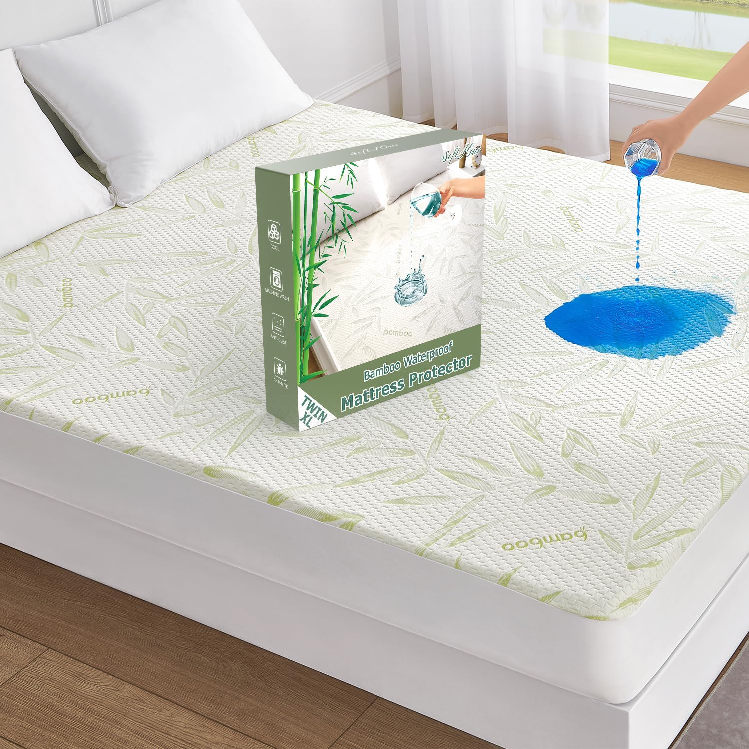 Twin XL Mattress Protector Waterproof Mattress Pad Washable Bamboo Rayon Mattress Cover Breathable Noiseless Bed Protector 5" - 21'' Elastic Fitted Deep Pocket