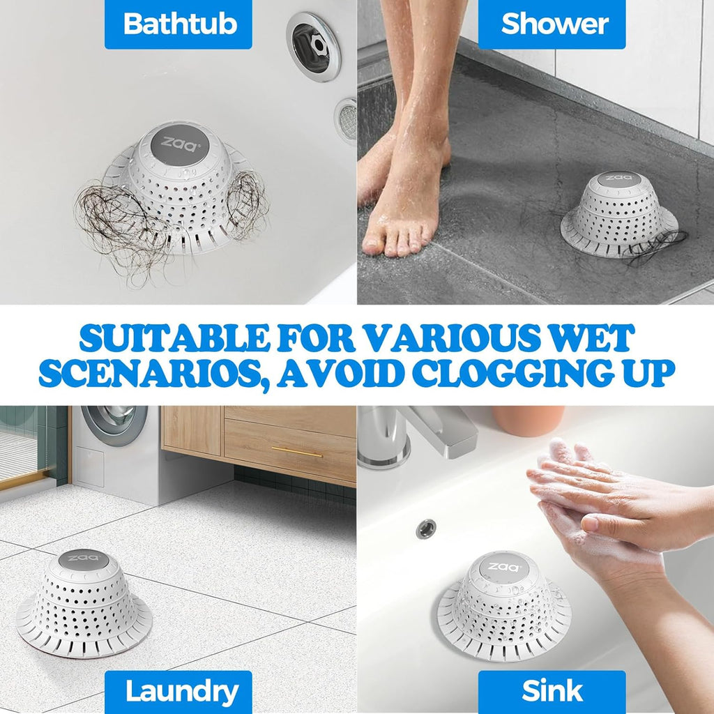 zaa Bathtub Drain Hair Catcher, Premium Silicone Collapsible 1 Pack Drain Protector for Pop-Up and Regular Drains of Shower, Tub, Bathroom, Sink, Light Gray
