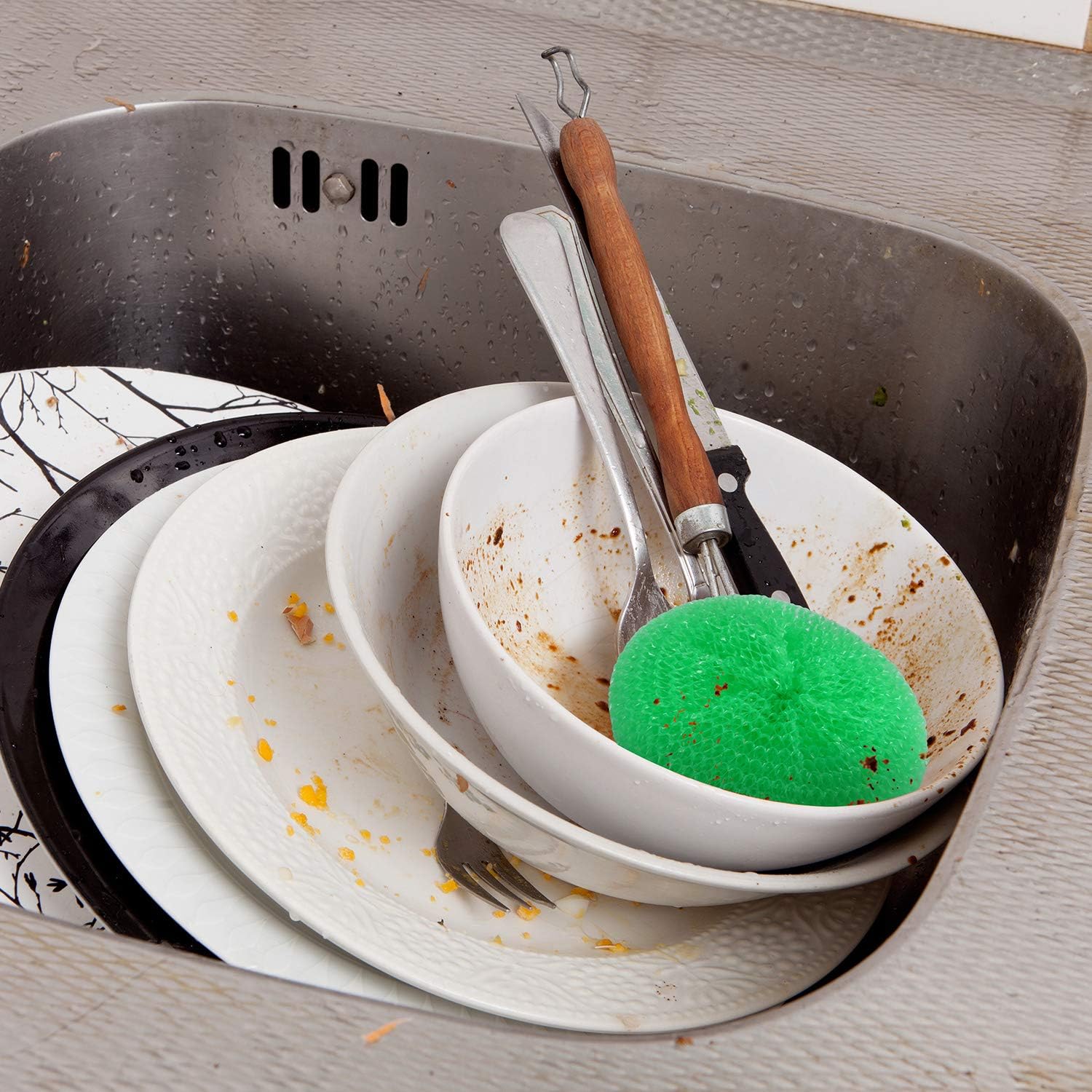 Blulu Plastic Dish Scrubbers for Dishes Pot Round Nylon Pad, Mesh Scouring Non Scratch Pads(Rainbow Colors,15 Pieces)