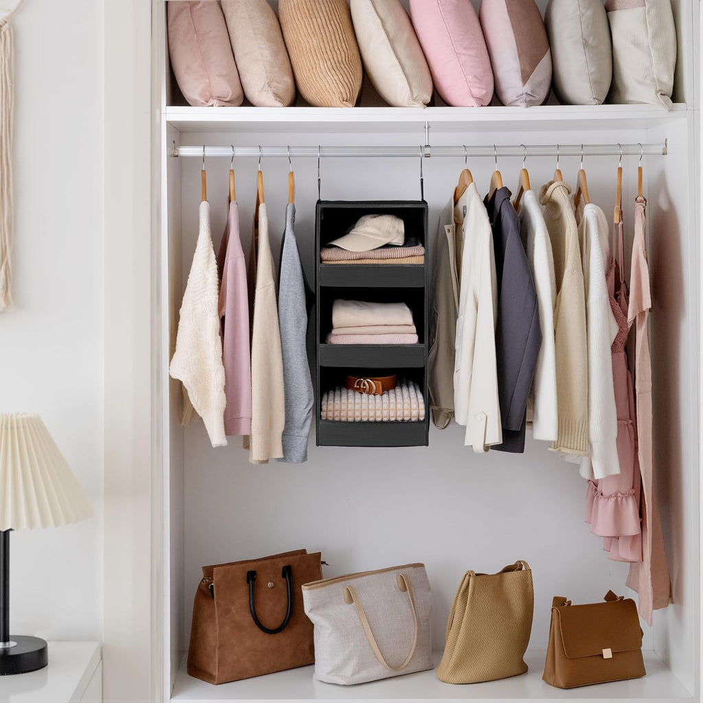 GRANNY SAYS 3-Shelf Hanging Closet Organizer, Collapsible Closet Hanging Shelves, Nursery Hanging Organizer, Black, 29 ½" H X 12" W X 12" D, 1-Pack