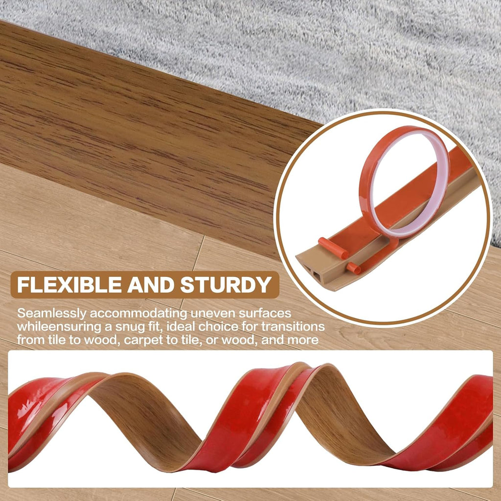 Floor Transition Strip Vinyl Door Threshold Ramp Self Adhesive Carpet Edging Strip Doorway Edge Trim, Overlap Edge Reducer for Laminate Carpet, Floor, Tile (Orange Oak, 1/5" to 2/5", 6.6Ft)