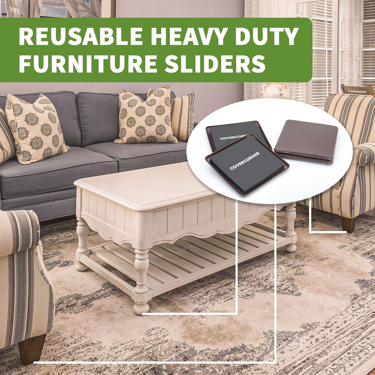 Furniture Sliders for Carpet 8 PCS - 5 inch Furniture Moving Slider Chair Legs Floors Protectors Square Furniture Movers Sliders – Move Your Furniture Easy & Safely(for Carpet)-Brown