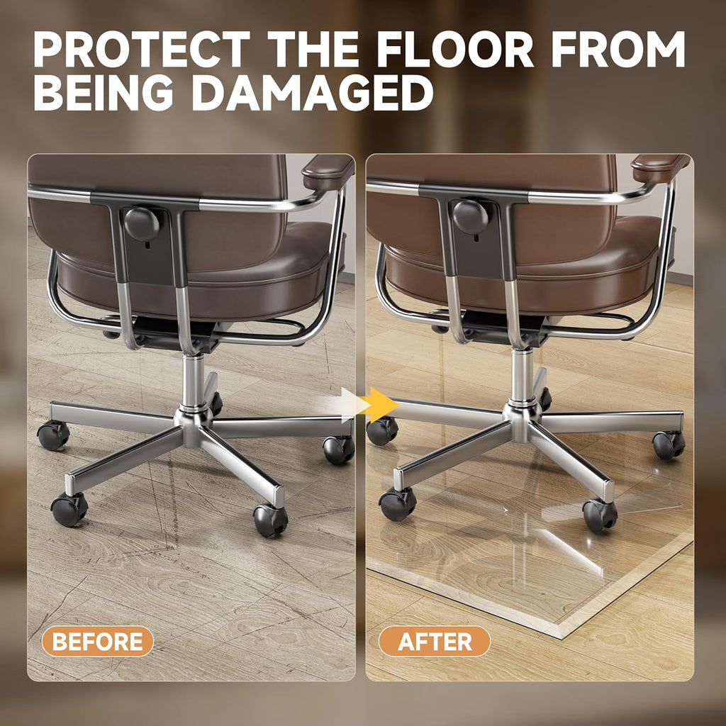 [Tempered Glass] 50“ x 44” Beveled Edge Glass Chair Mat with Polished Edge Clear Office Chair Mat, Glides Smoothly, Suitable for Carpet or Hardwood Floors